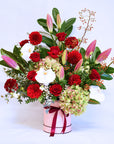 Rosy Red Dahlias Flower Hatbox