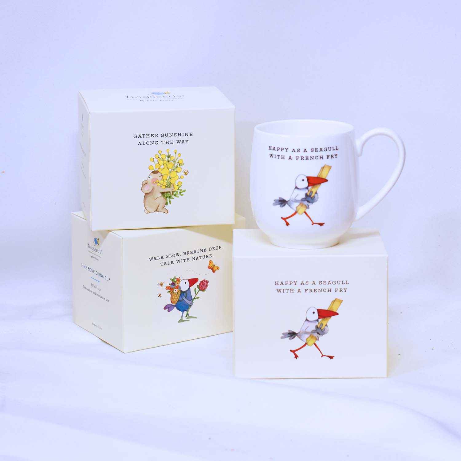 Twigseeds Fine Bone China Mug - French Fry, Treasure, Joy,