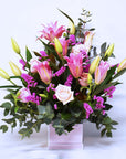 Pink Rose and Pink Lily Flowers Box