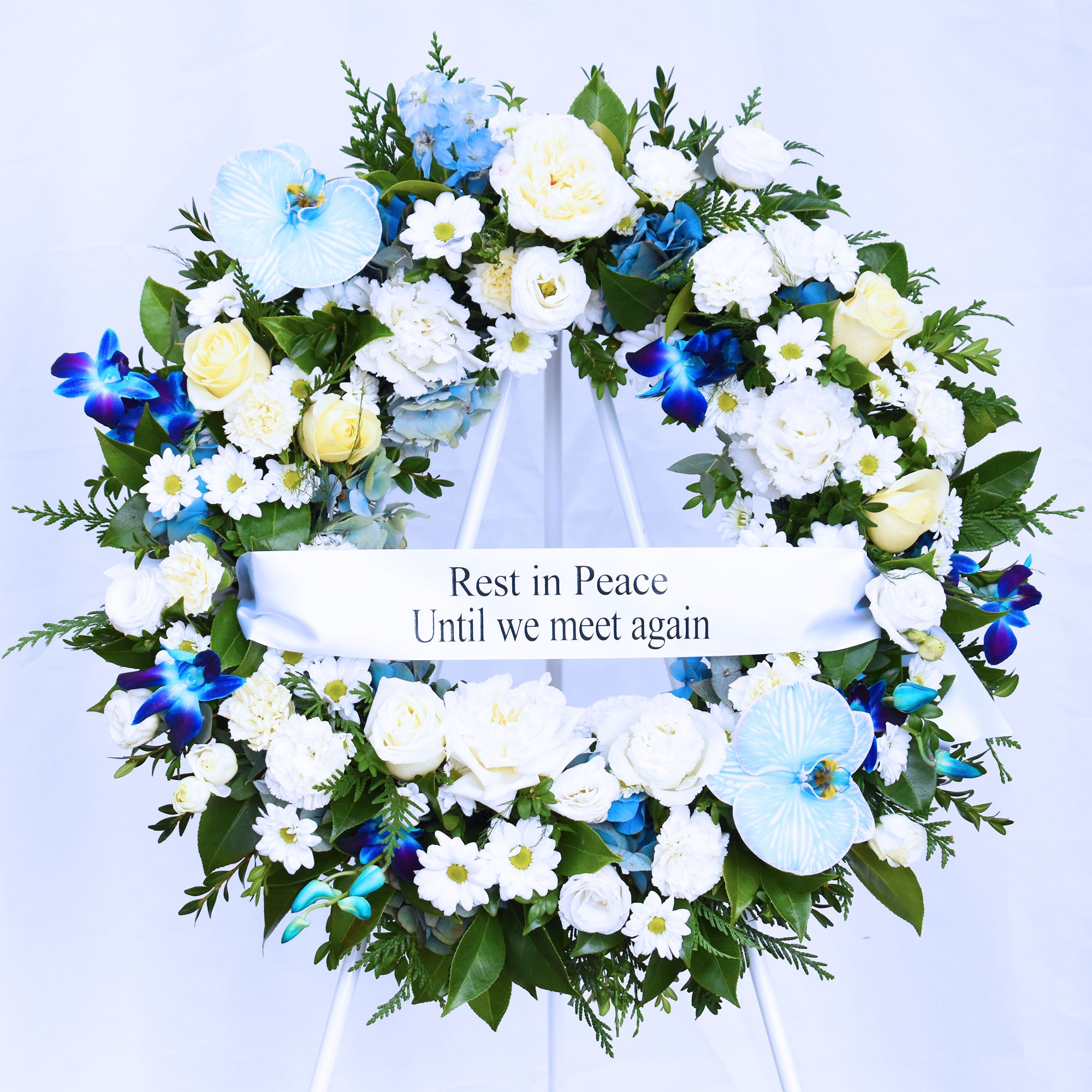 Sapphire Blue Sky Funeral Flower Wreath