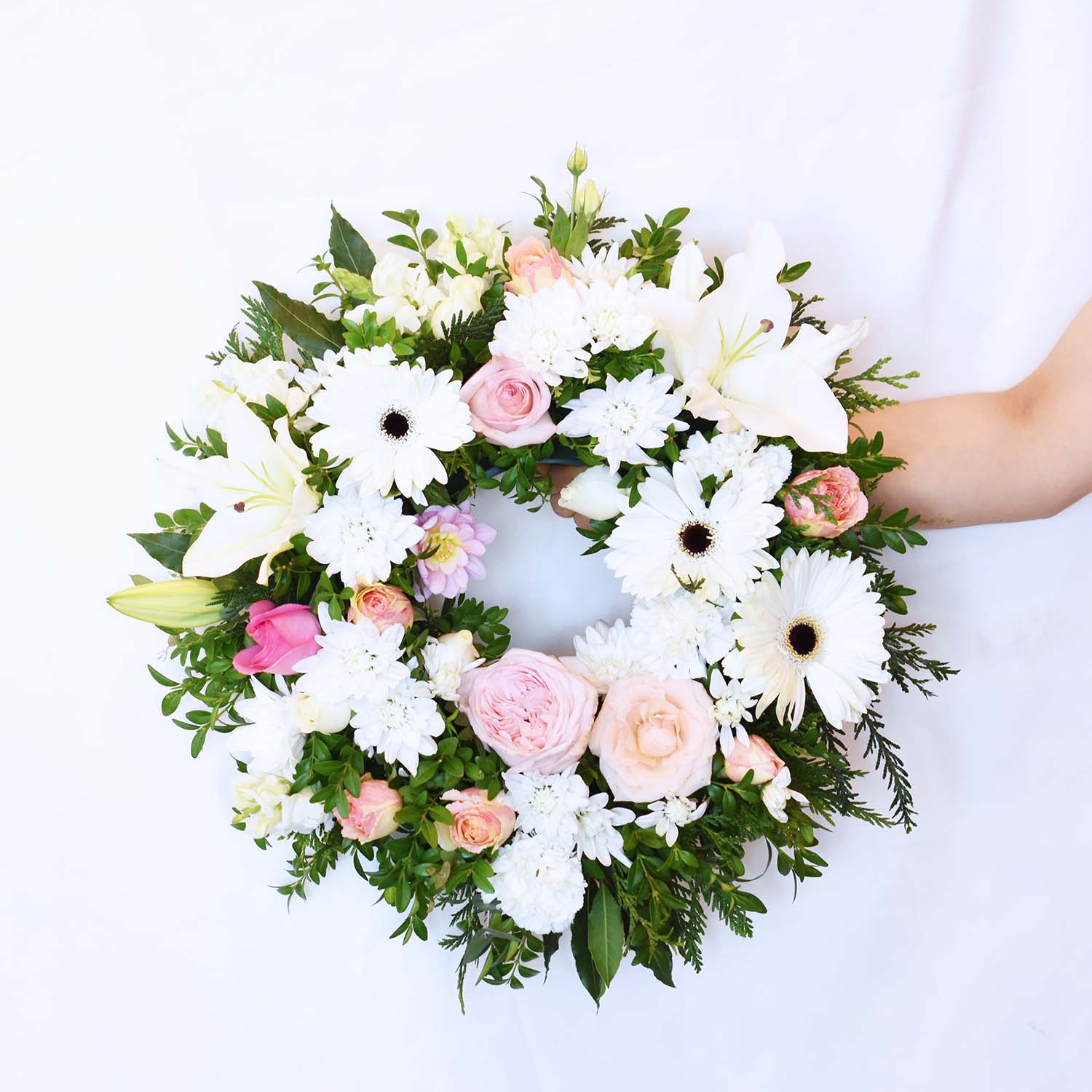 Renewal Lilies Funeral Flower Wreath