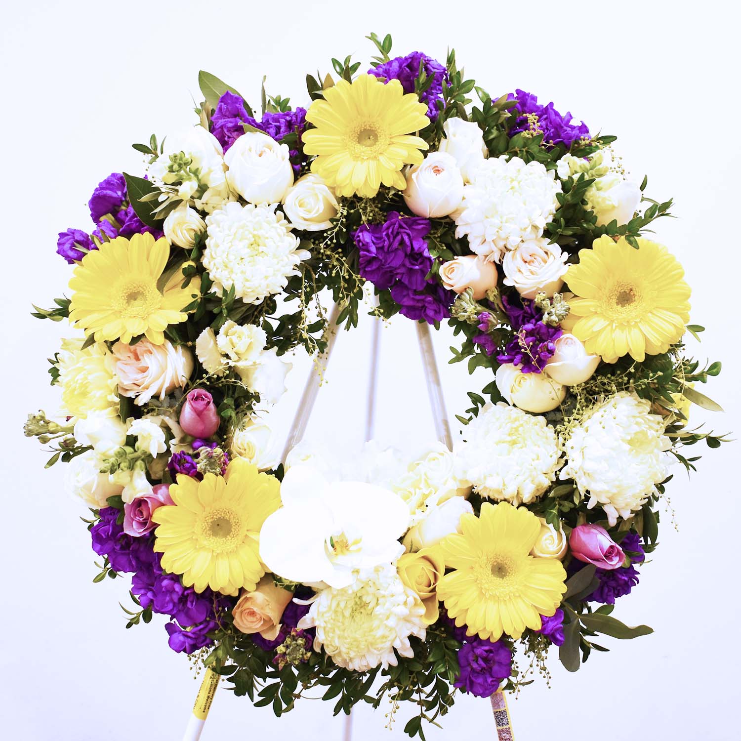 Purple and Yellow Funeral Flower Wreath