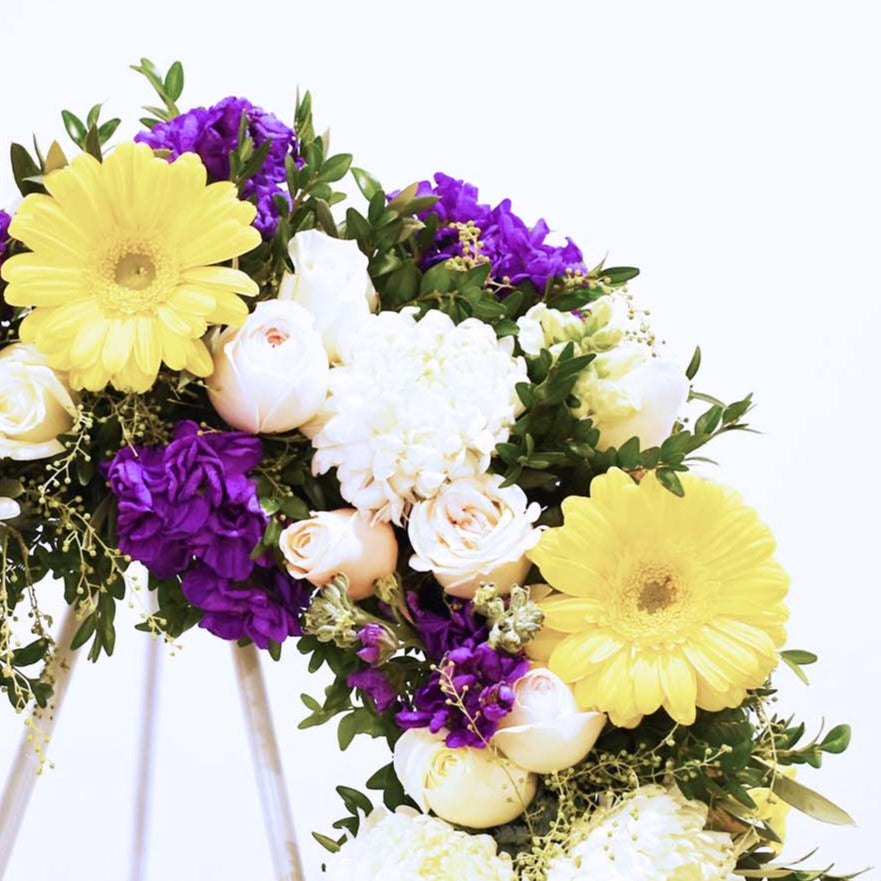 Purple and Yellow Funeral Flower Wreath