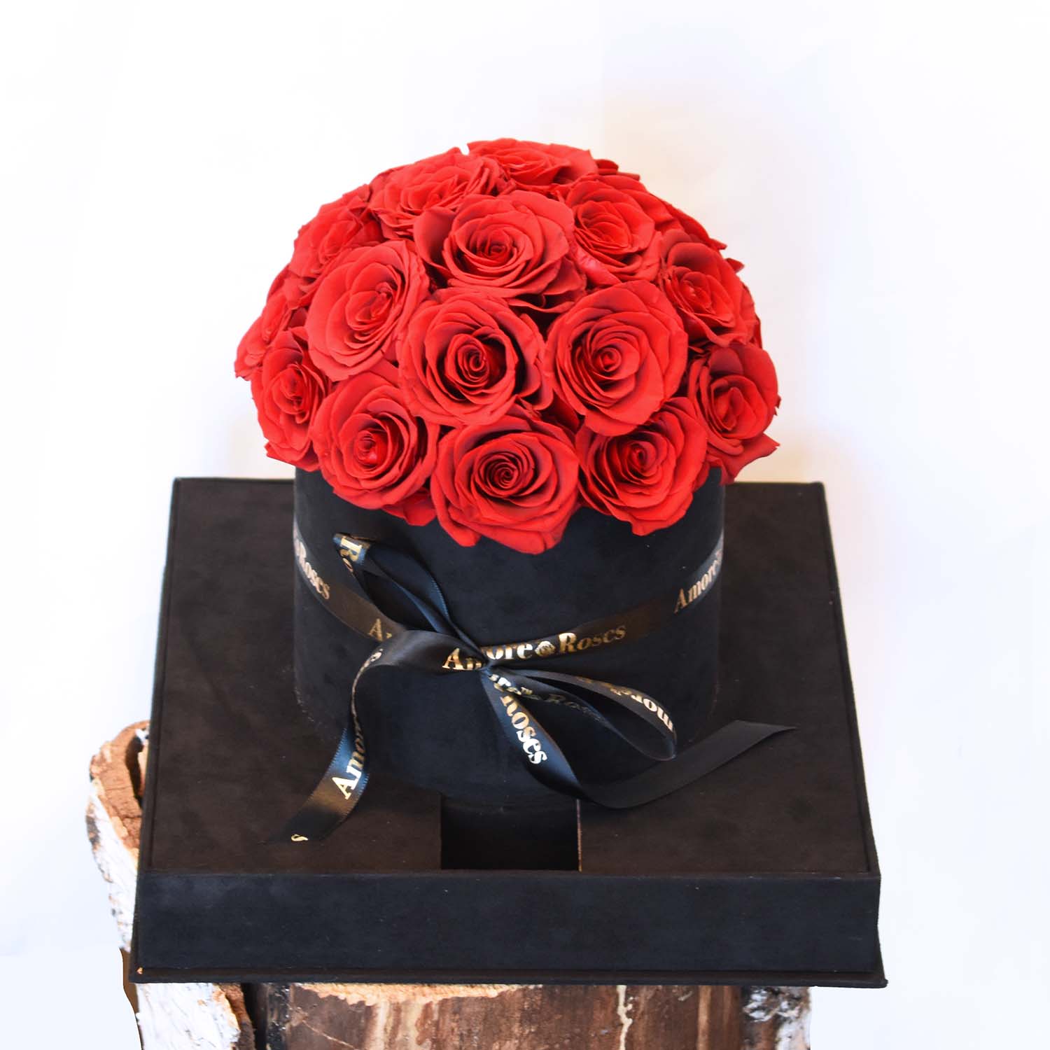 Valentine's Day Gifts - Everlasting Round Luxe Roses Velvet Hatbox