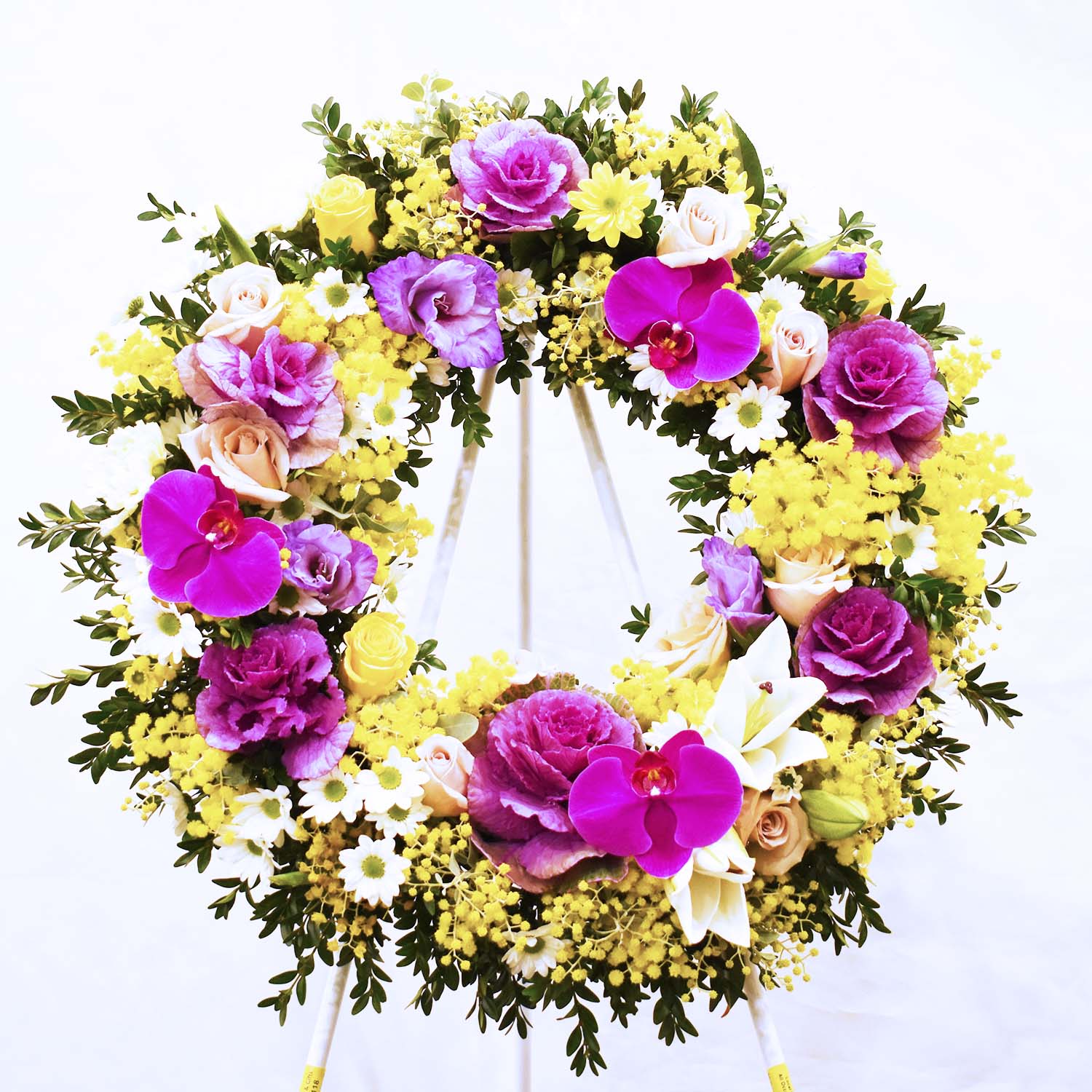 Purple and Yellow Funeral Flower Wreath