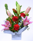 Red Rose Pink Lily Flowers Box