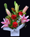 Red Rose Pink Lily Flowers Box
