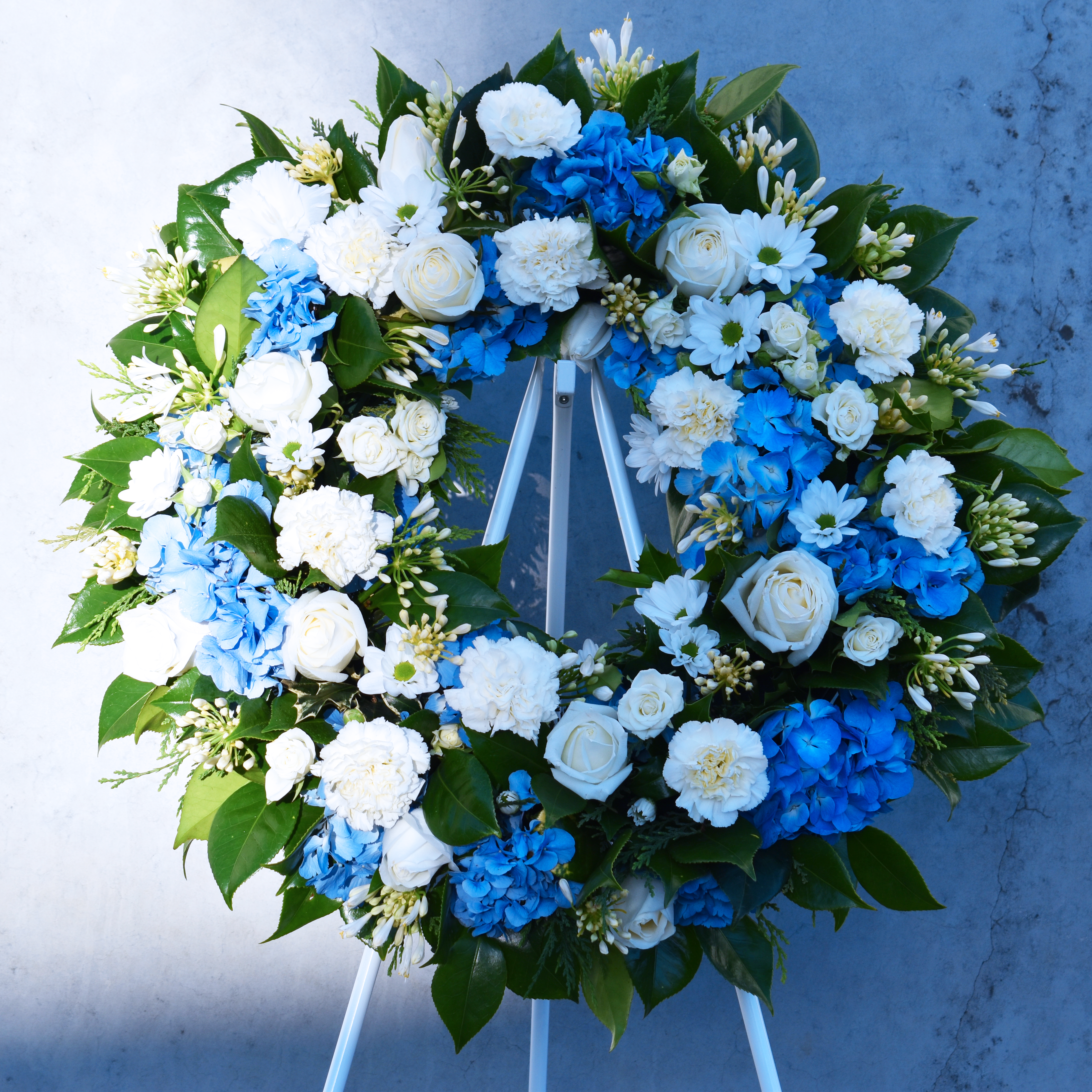 Sapphire Blue Sky Funeral Flower Wreath
