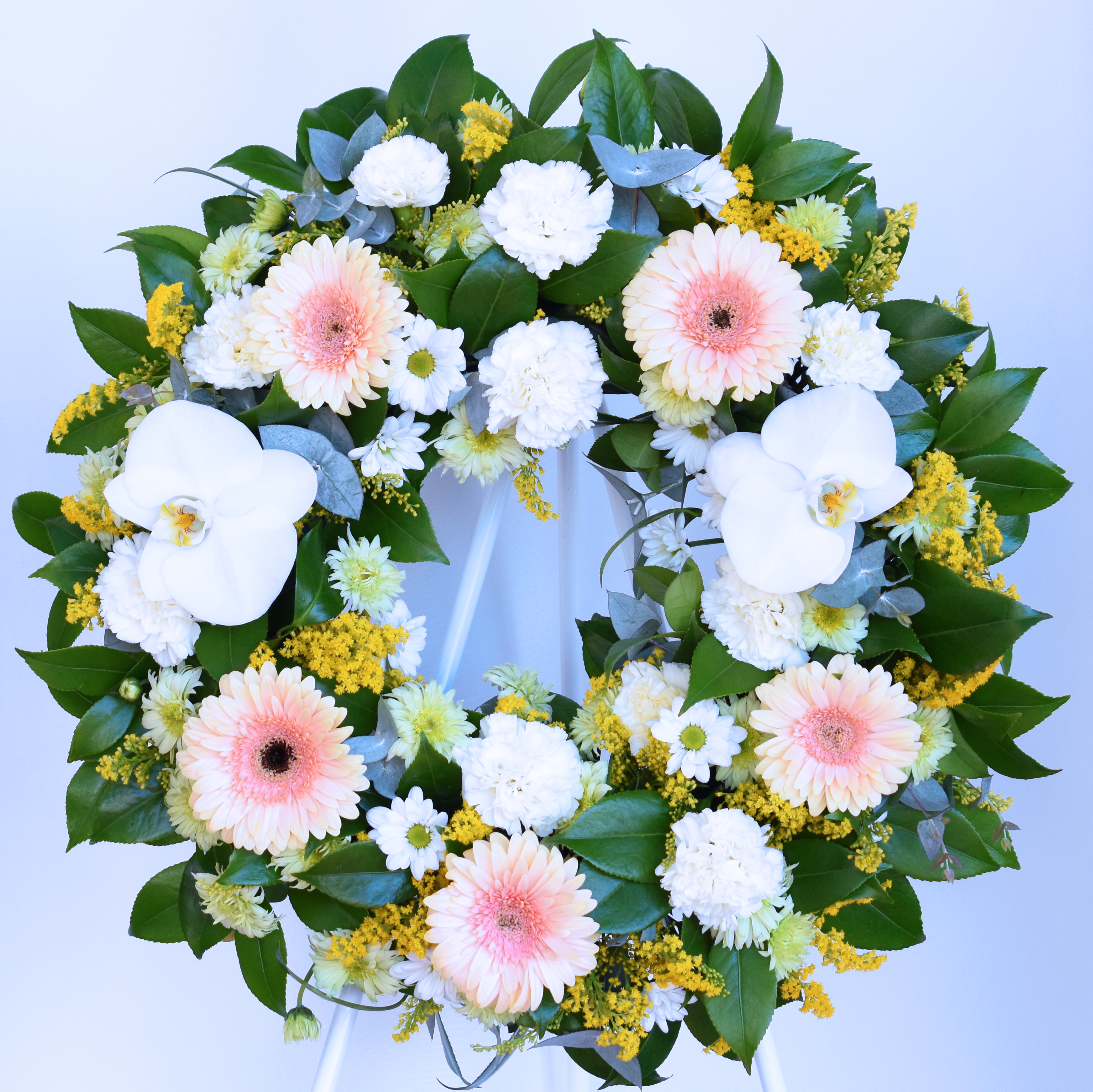 Peach & Lychee Soda Funeral Flowers Wreath