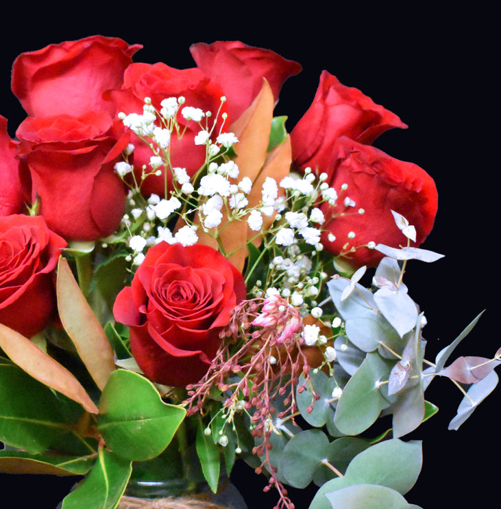 Same Day Valentine's Flower Delivery Red Roses Bouquet + Vase