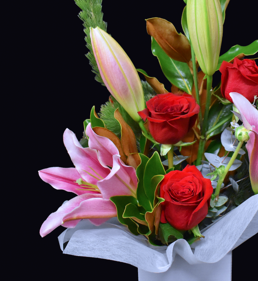 Red Rose Pink Lily Flowers Box