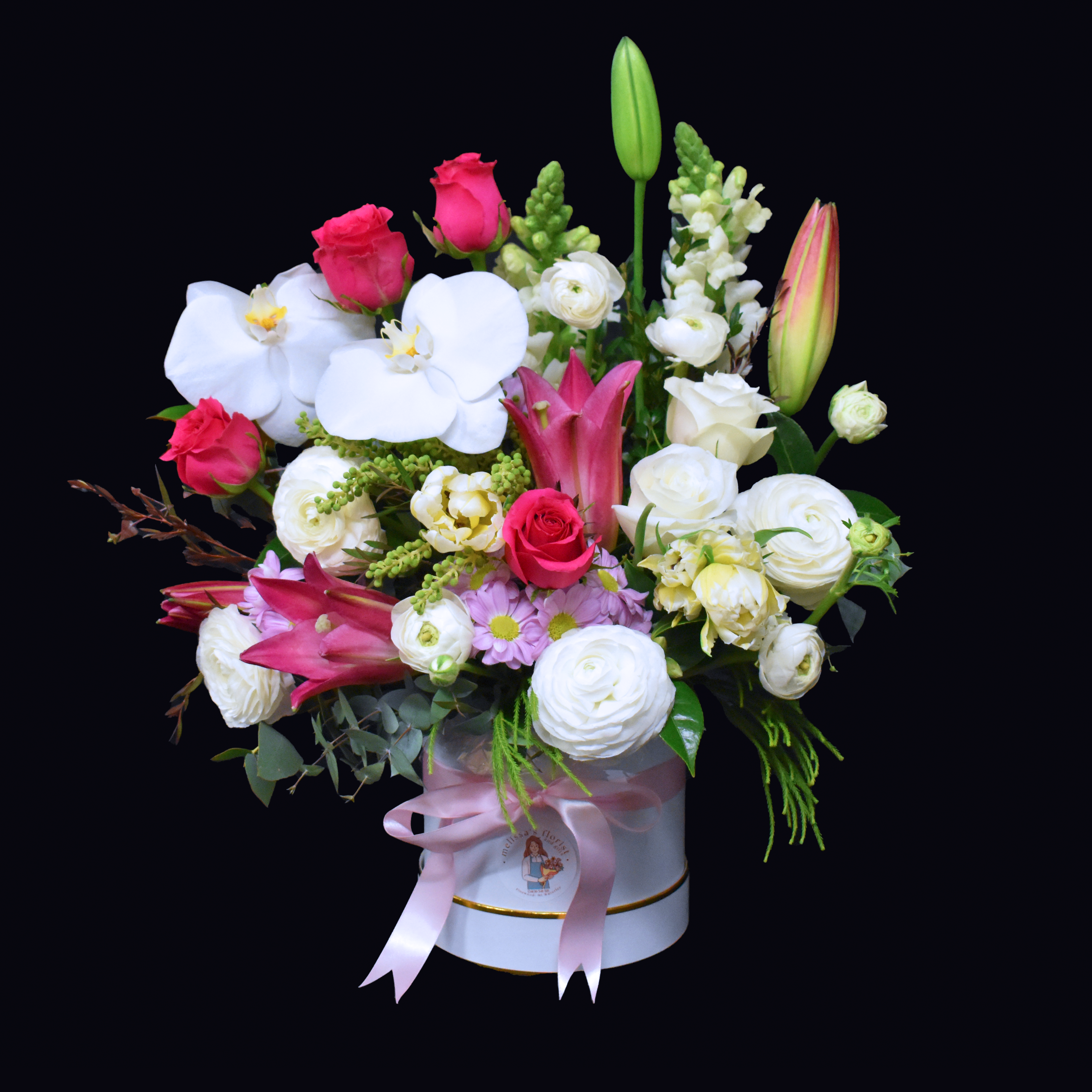 White Red-Pink Flowers Hatbox (Premium)