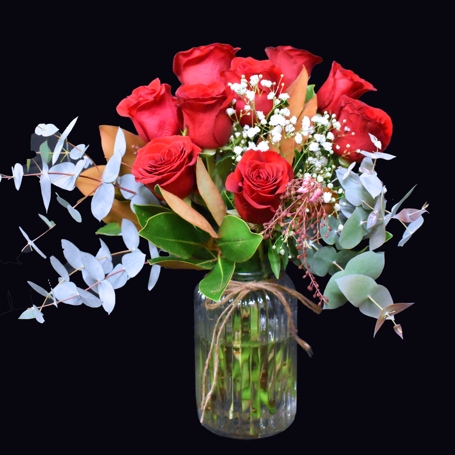 Same Day Valentine's Flower Delivery Red Roses Bouquet + Vase