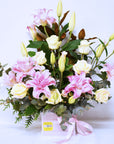 Pink Rose and Pink Lily Flowers Box