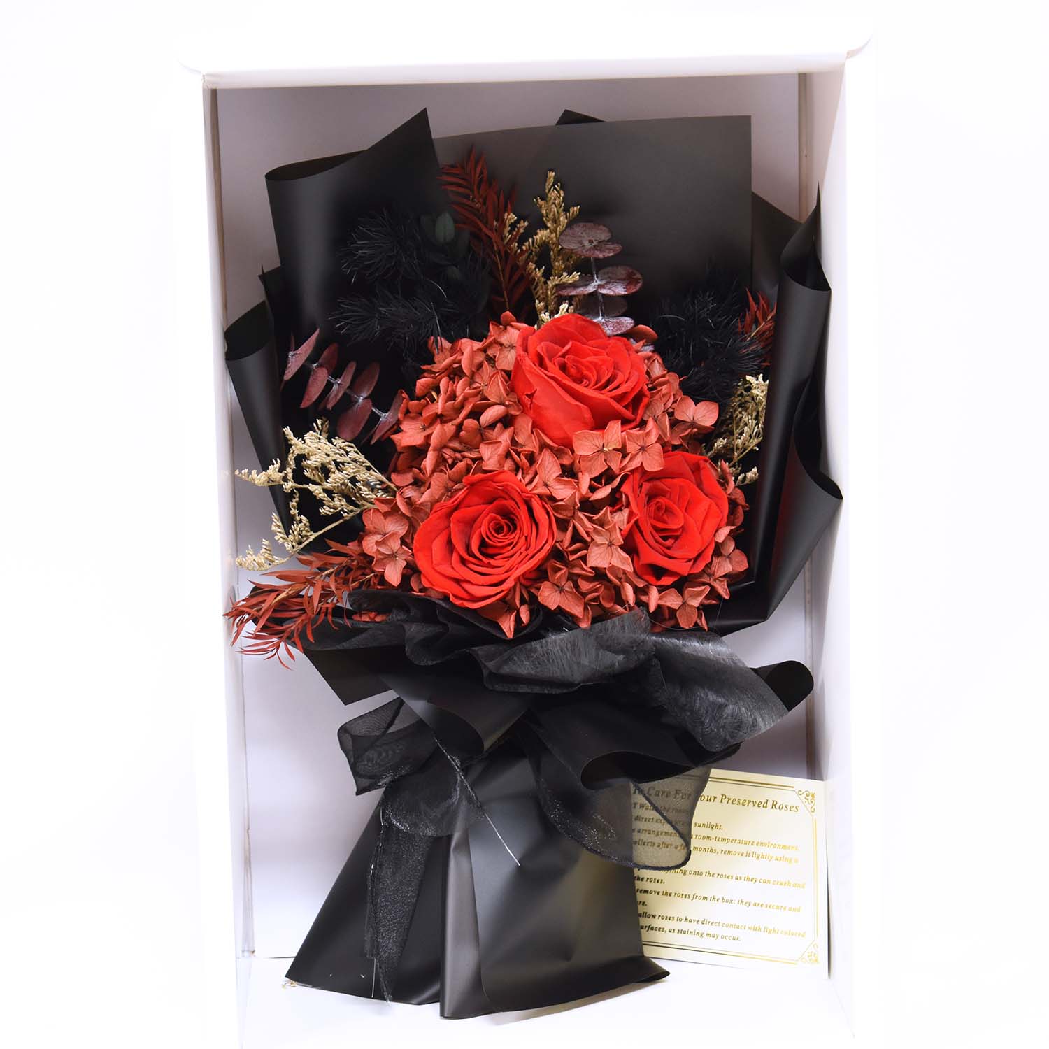 Valentine's Day Gifts - Petite Red Roses Dried Flower Black Bouquet | Dark Romance