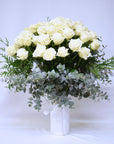 One Hundred White Roses Bouquet + Vase - Sincere Sympathy