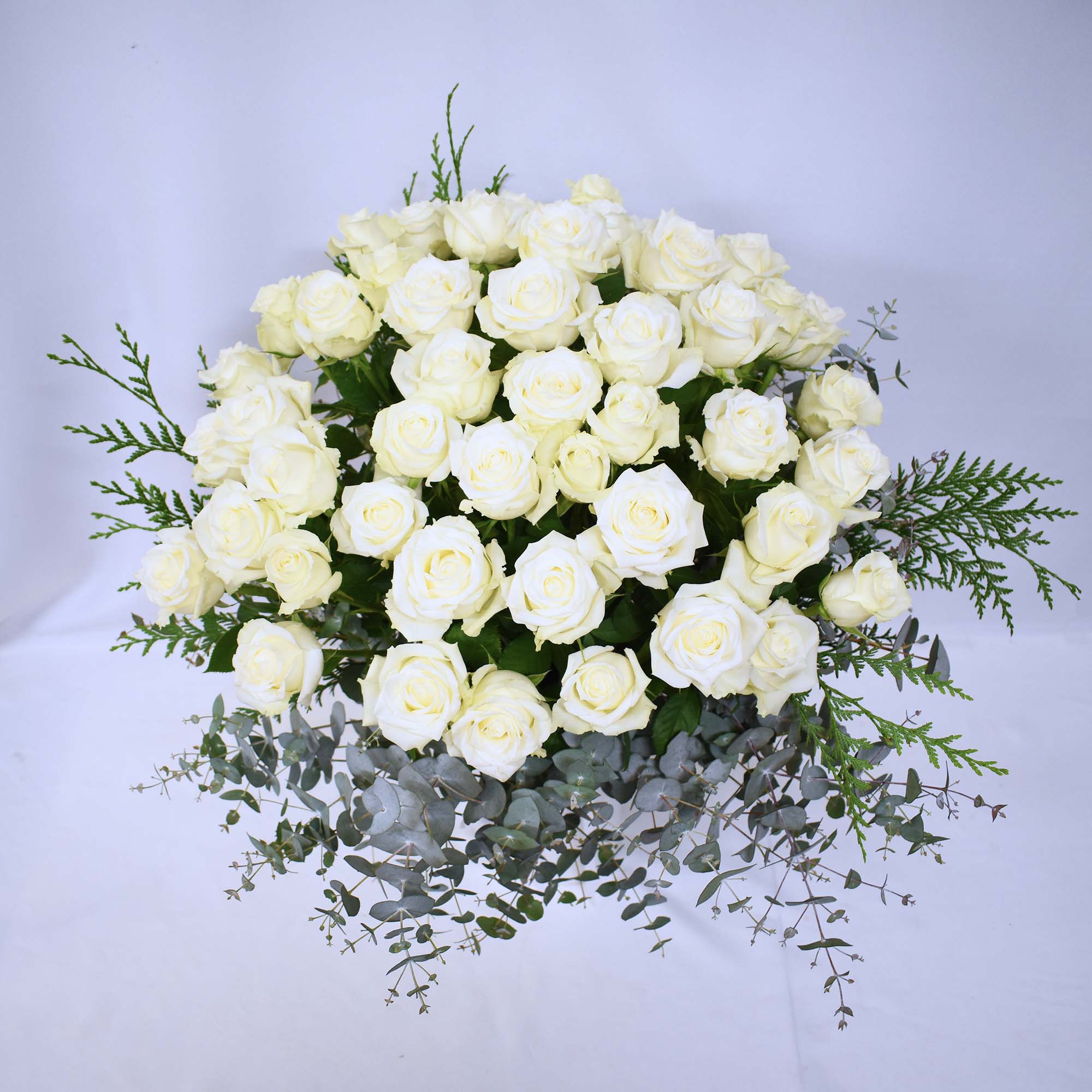 One Hundred White Roses Bouquet + Vase - Sincere Sympathy