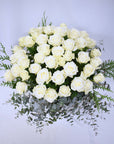 One Hundred White Roses Bouquet + Vase - Sincere Sympathy