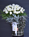 One Hundred White Roses Bouquet + Vase - Sincere Sympathy