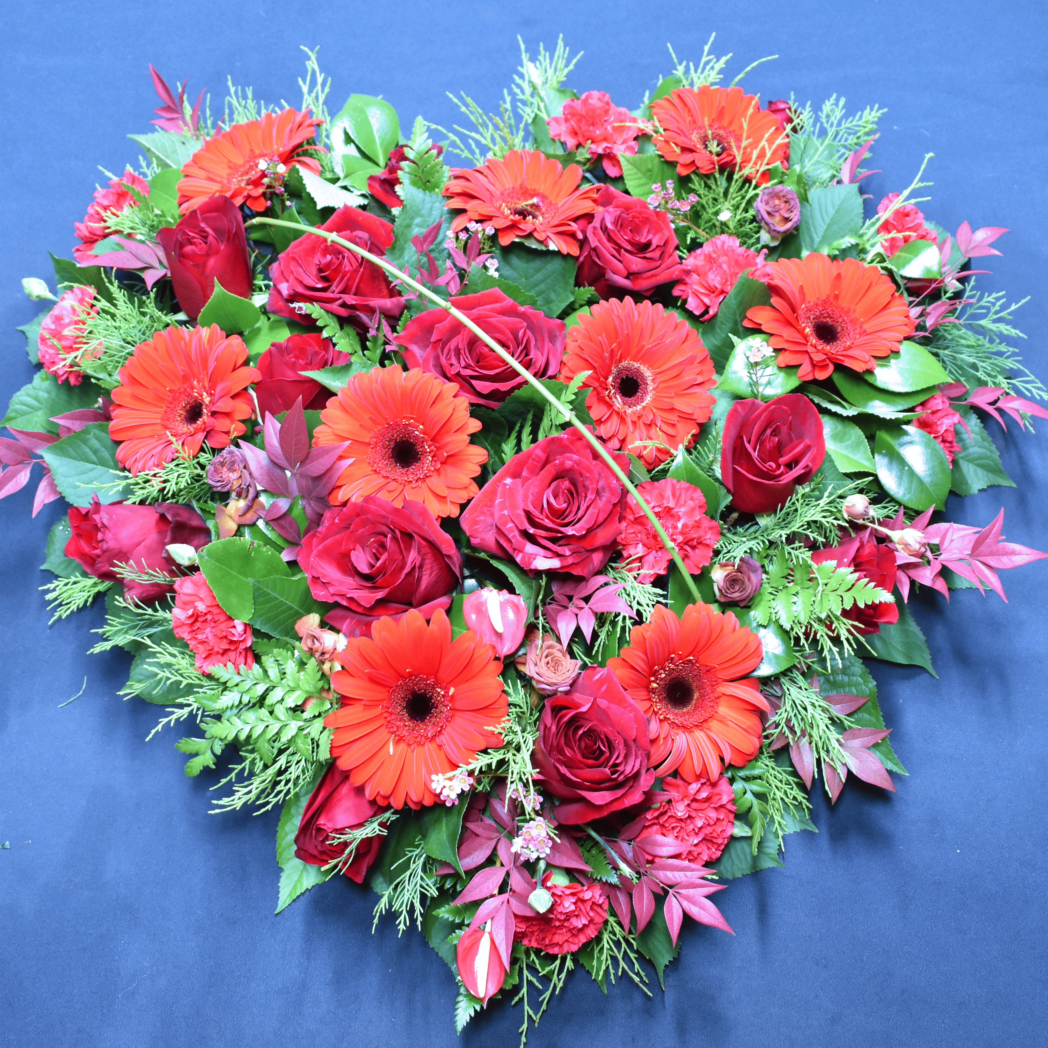 Ruby Red Rose Heart Funeral Wreath