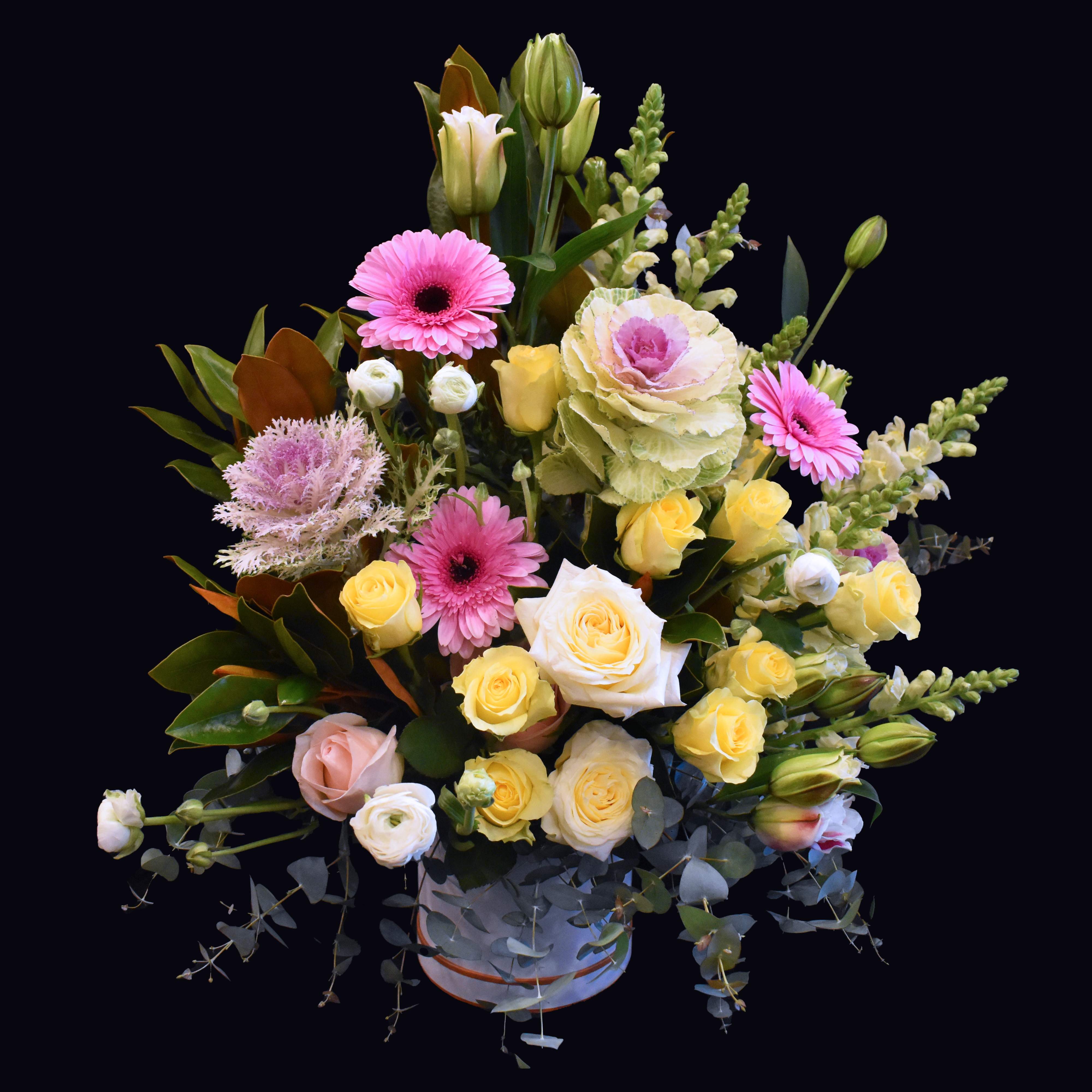 Pink Yellow Flowers Hatbox (Large)