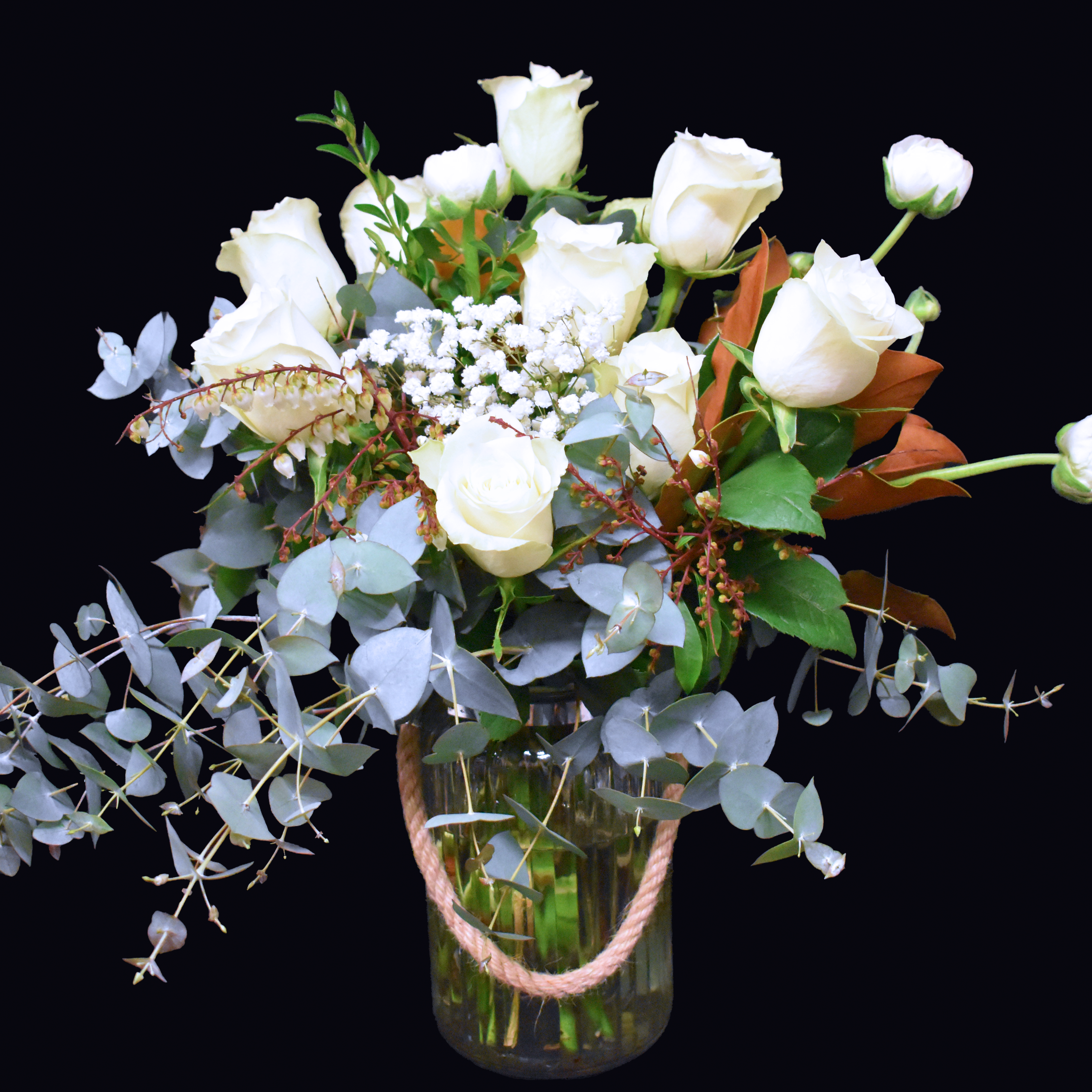 Standard Queen of White Bouquet + Vase!