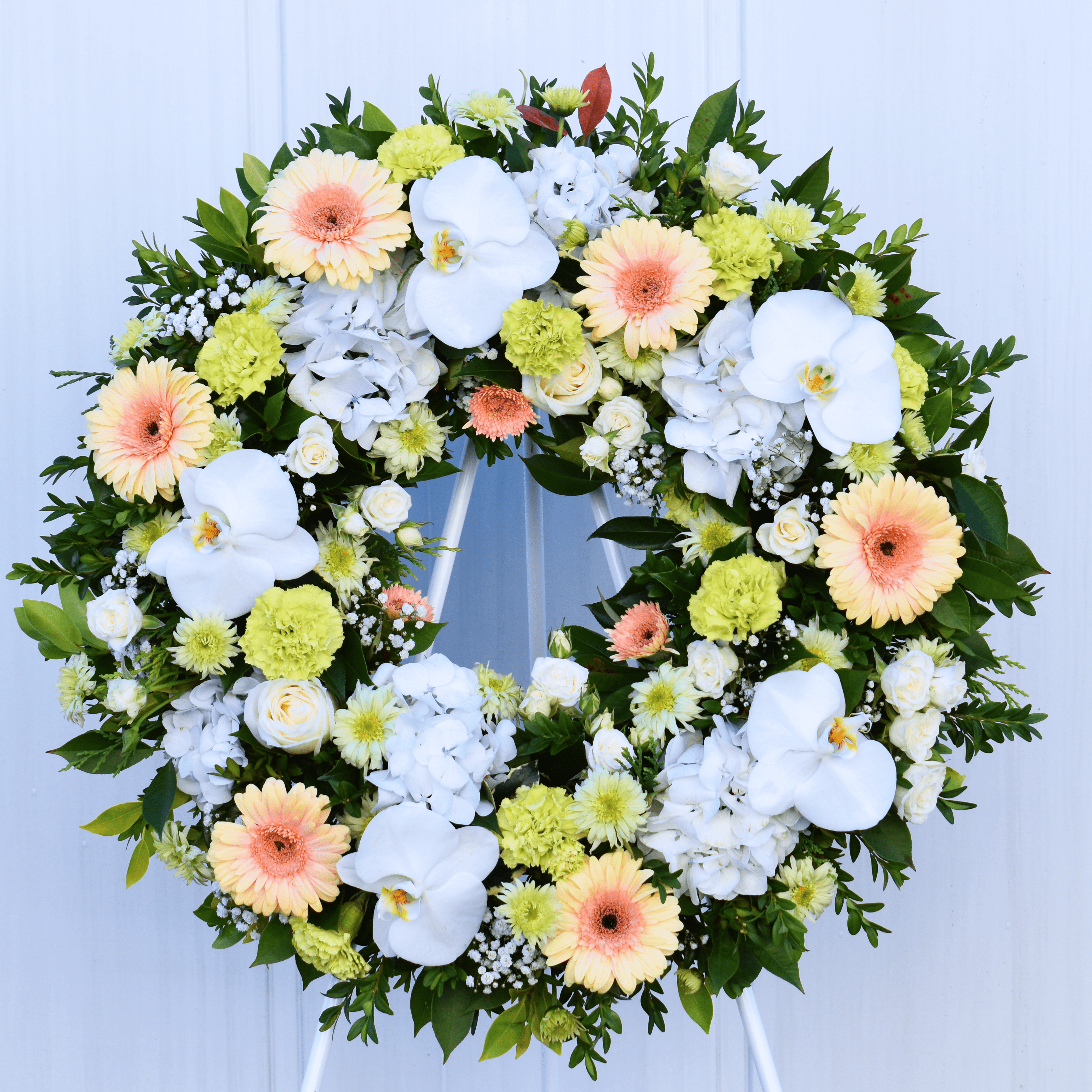 Peach &amp; Lychee Soda Funeral Flowers Wreath