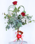 Valentine's Day Flowers - Two Red Roses + Teddy + Vase!