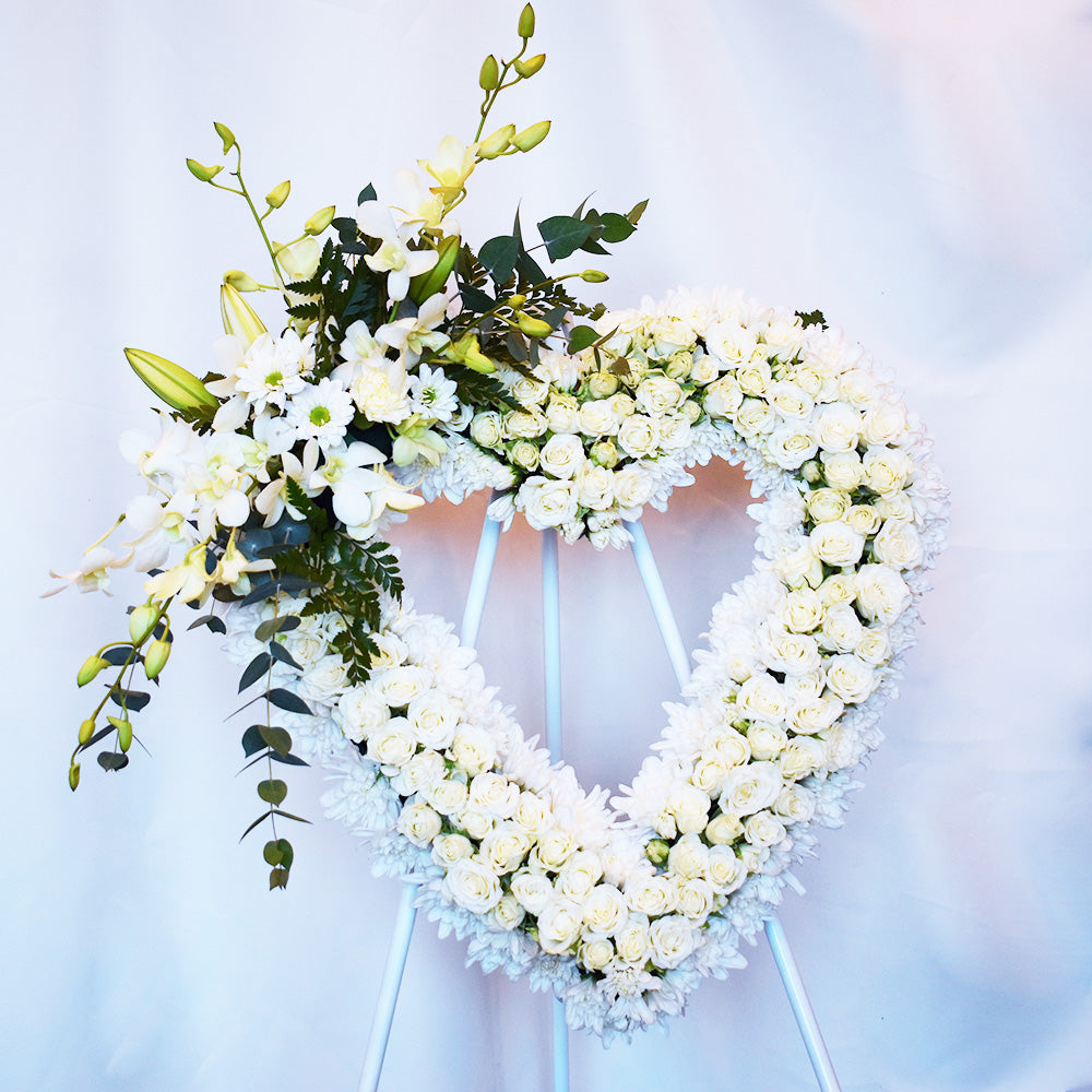 Pure Sympathy Funeral Flower Heart Wreath