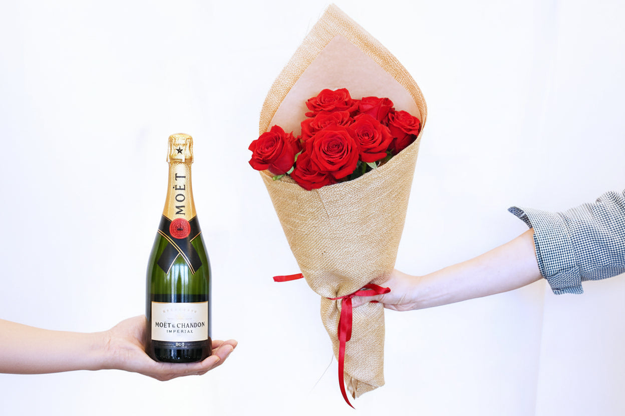 Valentine's Day Flowers - Roses and Champagne
