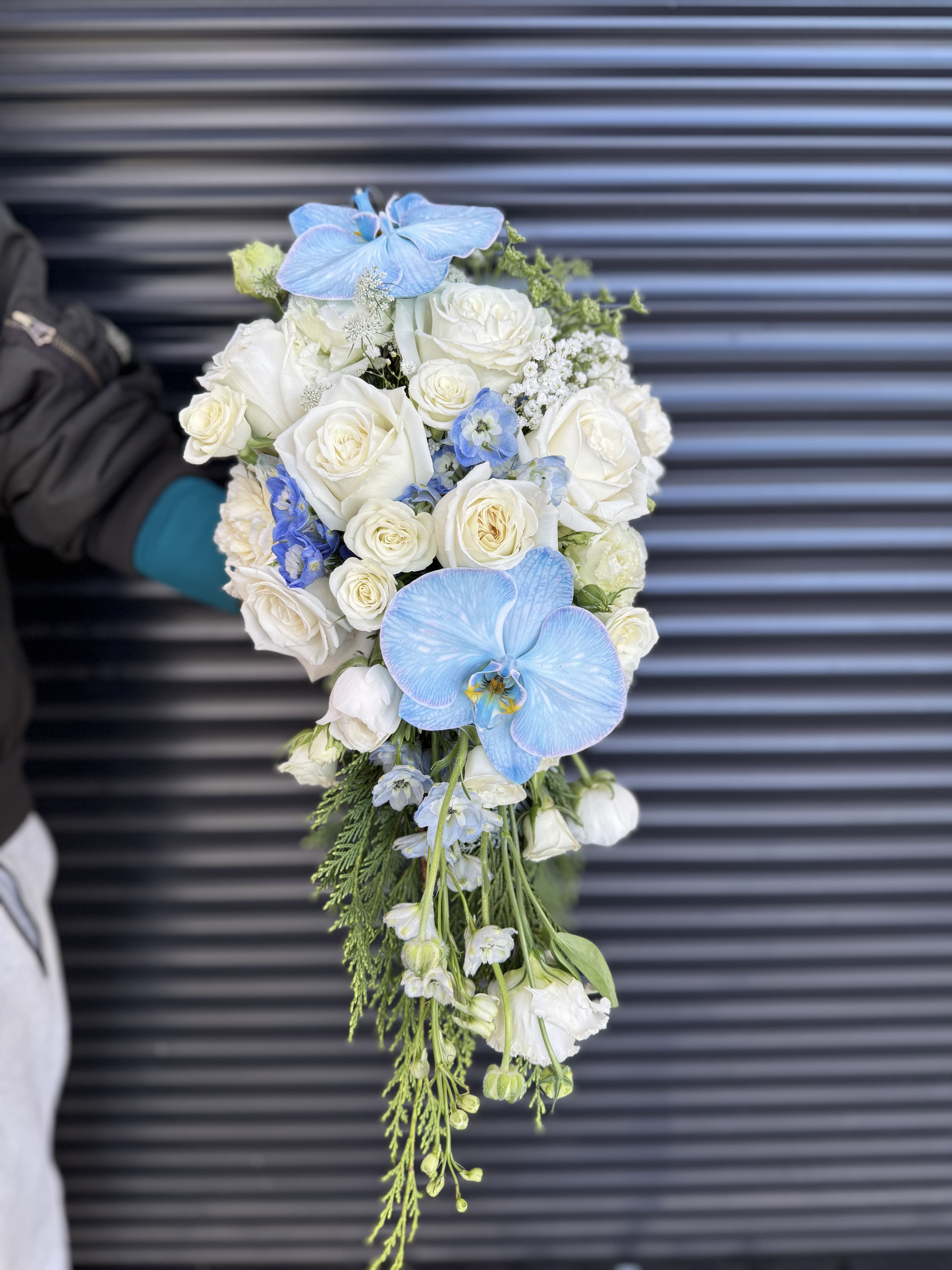 Splendid Sky | White & Blue Cascade Wedding Bouquet