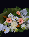 Peach Gerbera White Flowers Bouquet (Premium)